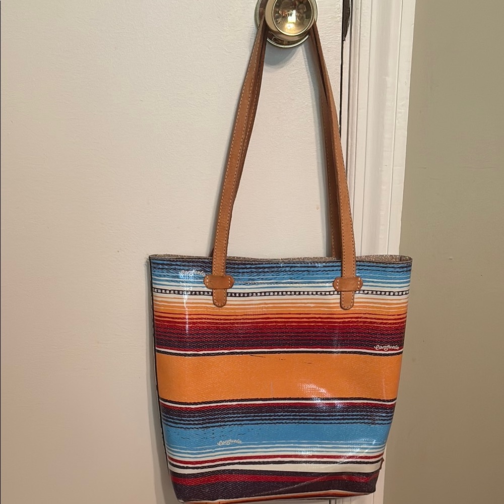 Consuela Orange and Blue Striped Tote Bag